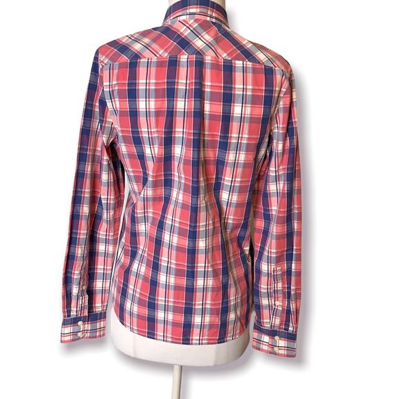 Untuckit Laconia pink blue plaid button down top sz 4 - Picture 7 of 7